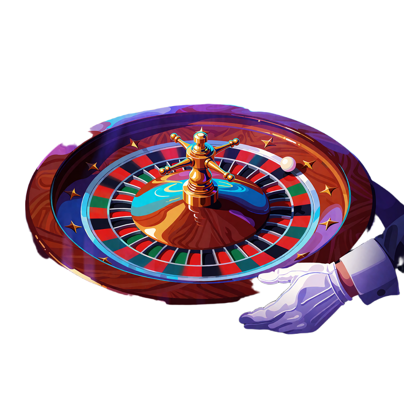 Roulettehjul med r&oslash;de, sorte og gr&oslash;nne felter set oppefra med en kugle i spin - live roulette hos WinBeatz
