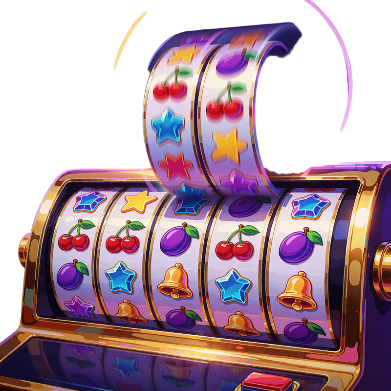 Gylden slotmaskine med seks hjul i forskellig h&oslash;jde og symboler, der falder i en kaskade - Megaways online slots